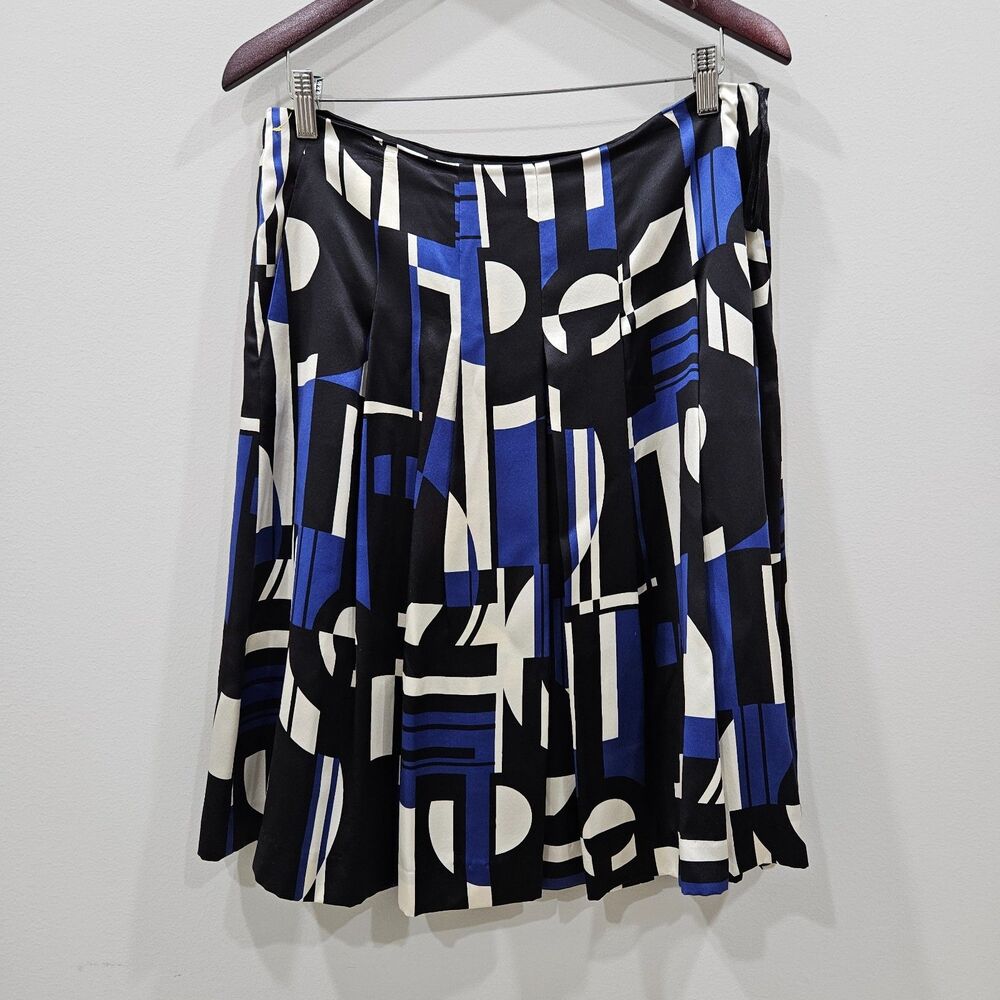 Lauren Ralph Lauren Womens Silk Skirt Size 8 Blue Black Geometric Flowy Feminine